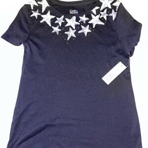 Croft‎ & Barrow Blue Embellished Tee with White Star Design